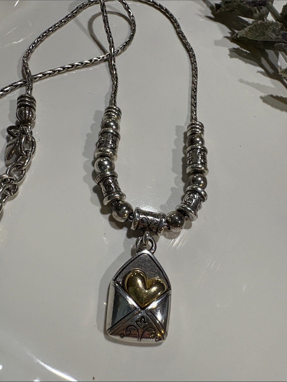 Brighton Secret Love Heart Envelope Pendant Necklace in Silver and Gold
